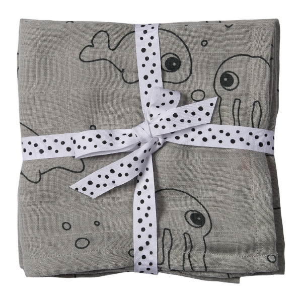 BURP CLOTH 2 PACK SEA FRIENDS GREY