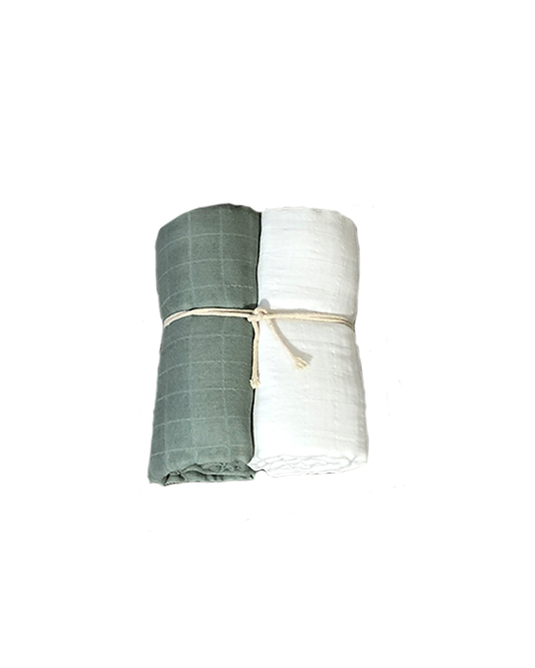 MUSLINFILT 2PACK 115X115 VIT/DUSTY GREEN