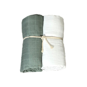 Filt Muslin 2-pack - Grön/Vit, 70x70 cm