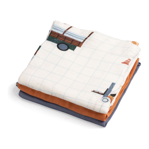 Miixi - Barn & baby>Hälsa & hygien>Muslinfiltar - Sebra - Muslinfilt Busy Builders GOTS 3-pack 75x75 cm