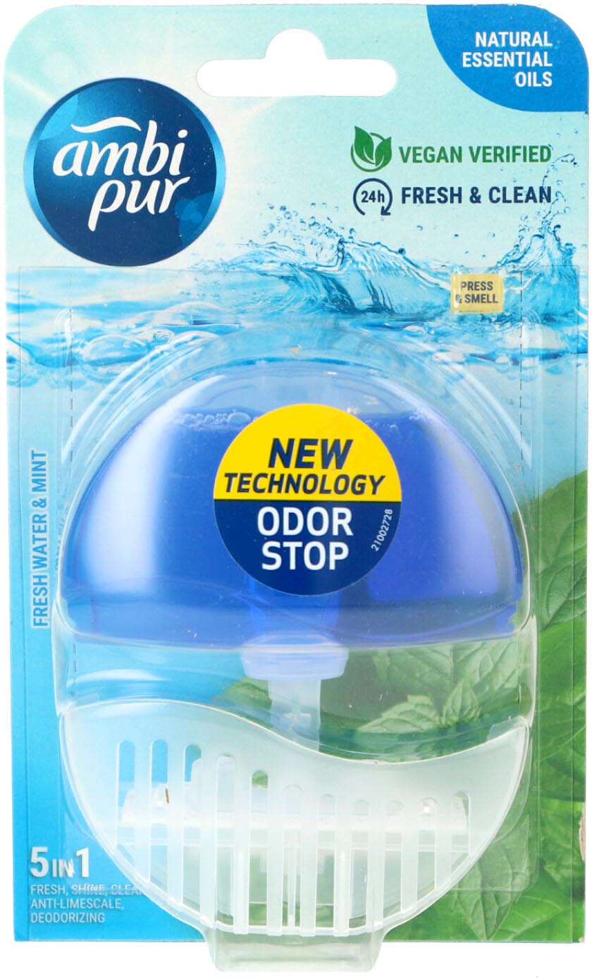 Miixi - Home>Städ & rengöring>Rumsdofter - Ambi Pur - Toalettblock 5 in 1 Starter Fresh Water & Mint 55 ml