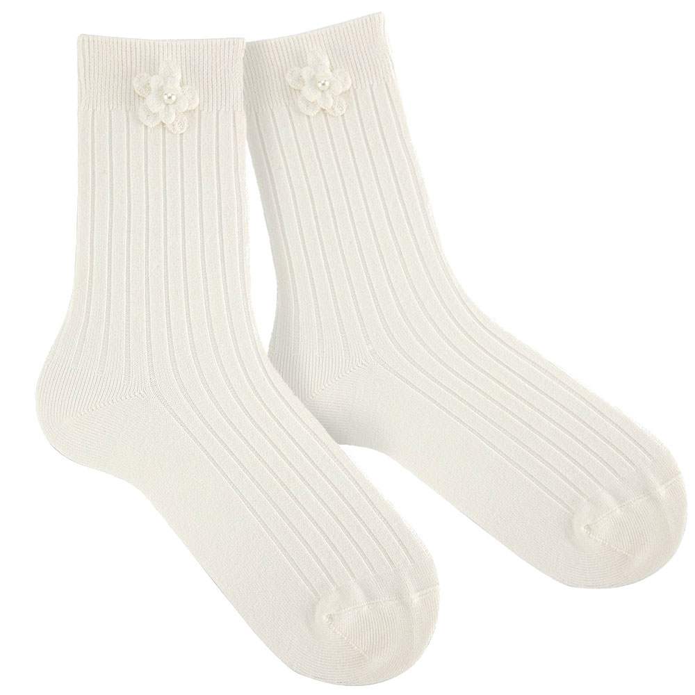 Miixi - Kläder>Strumpor & strumpbyxor - Condor - Ribbade Strumpor med Blomapplikation