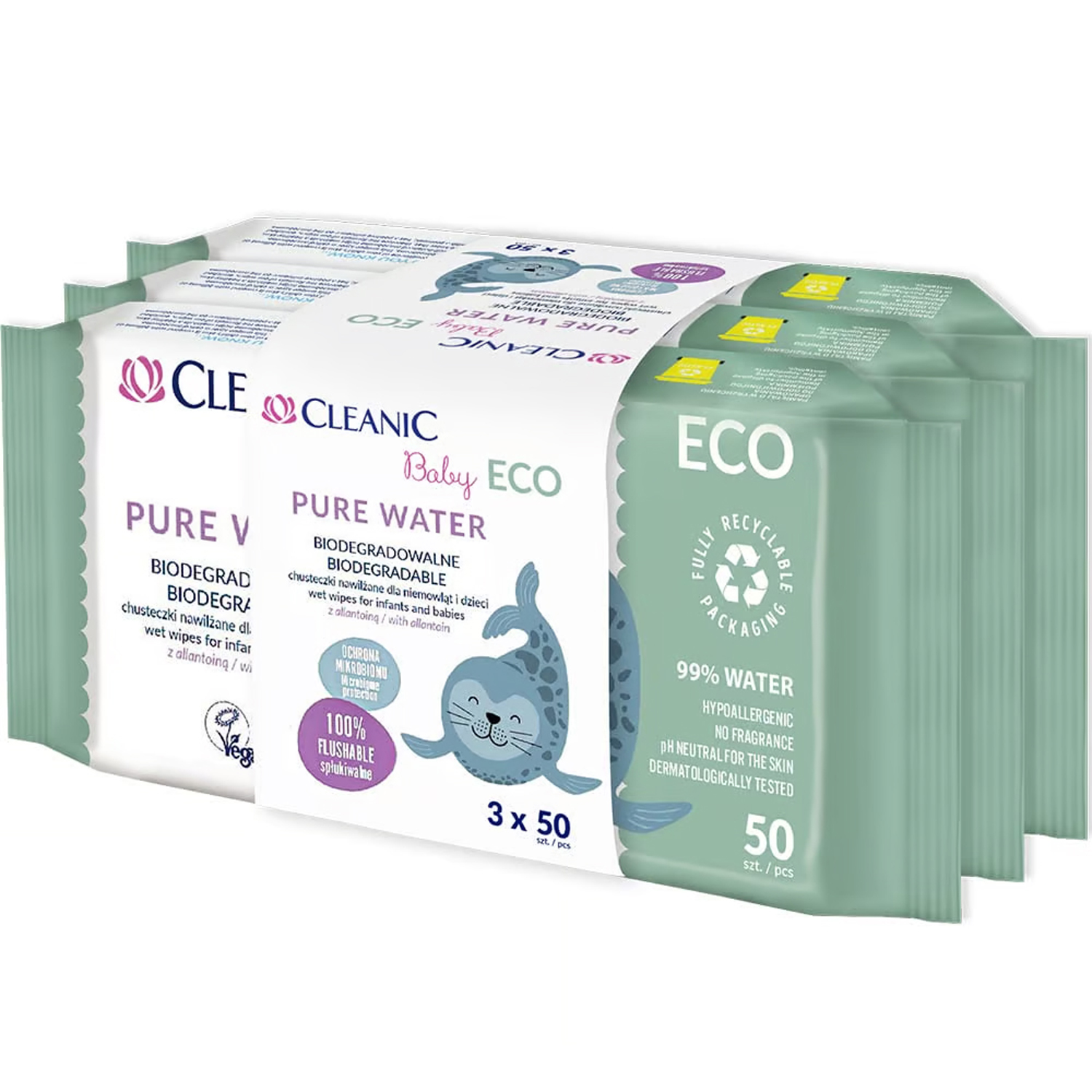 Miixi - Barn & baby / Hälsa & hygien / Våtservetter - Cleanic Baby - Våtservetter ECO Pure Water 3x50-pack