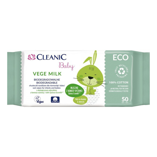 Miixi - Barn & baby / Hälsa & hygien / Våtservetter - Cleanic Baby - Våtservetter ECO Vege Milk 50-pack