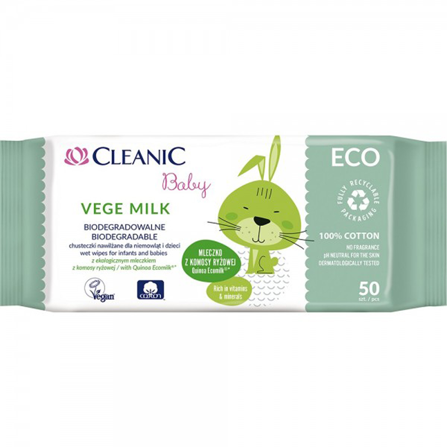 Miixi - Barn & baby / Hälsa & hygien / Våtservetter - Cleanic Baby - Våtservetter ECO Vege Milk 50-pack