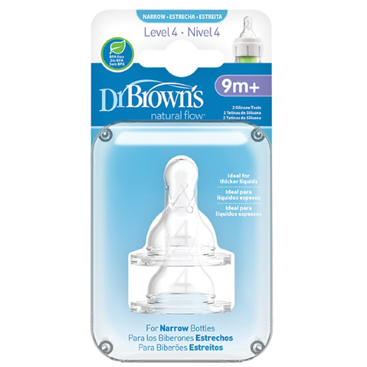 Miixi - Barn & baby / Baby Essentials / Äta & dricka / Flasknappar - Dr Browns - Flasknapp Natural Flow Level 4 Narrow-Neck Silicone Teats 9m+ 2p