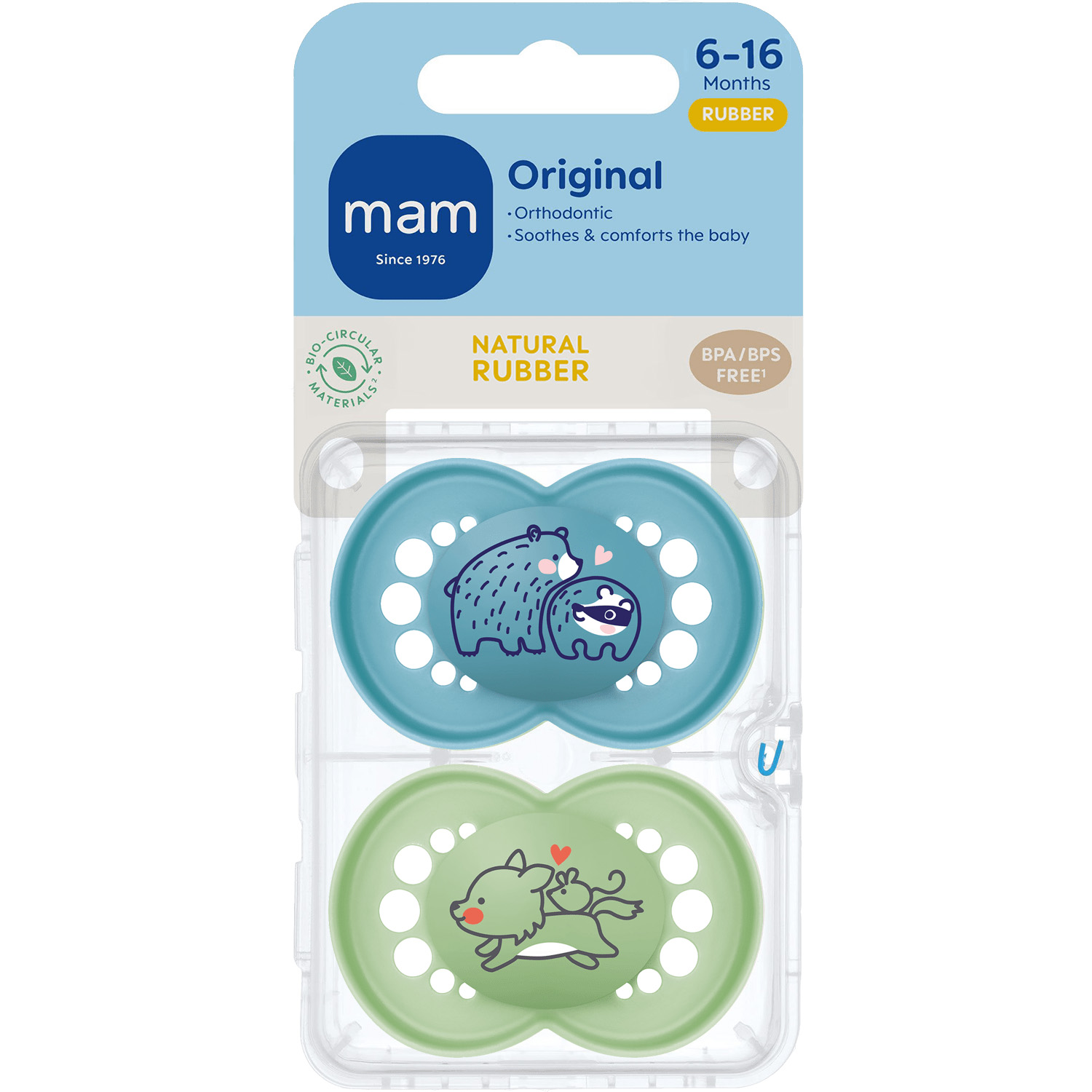 Miixi -  - MAM - Napp Original Natural Rubber 6-16m Blå 2-pack