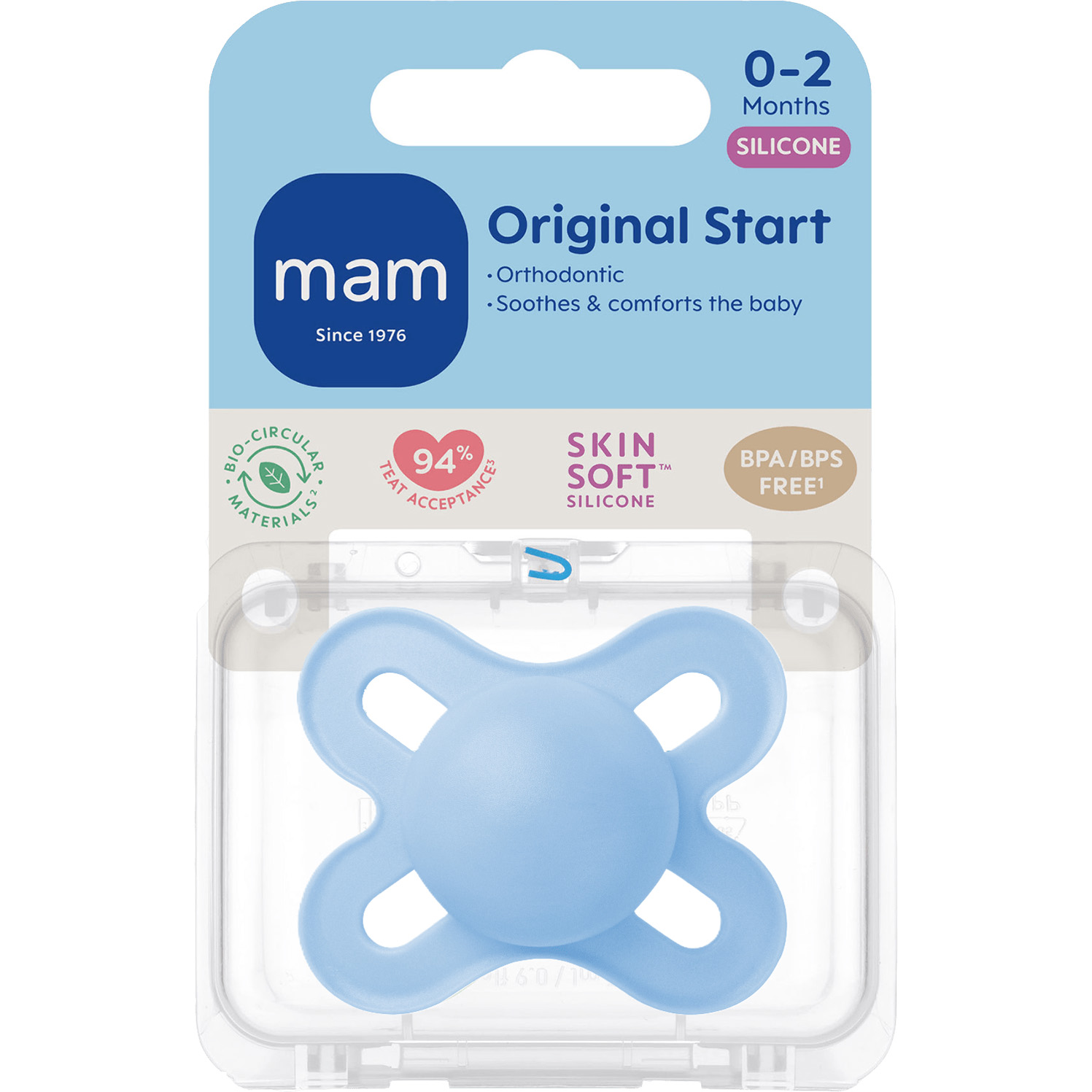 Miixi -  - MAM - Napp Original Start Silk 0-2m Blå 1-pack