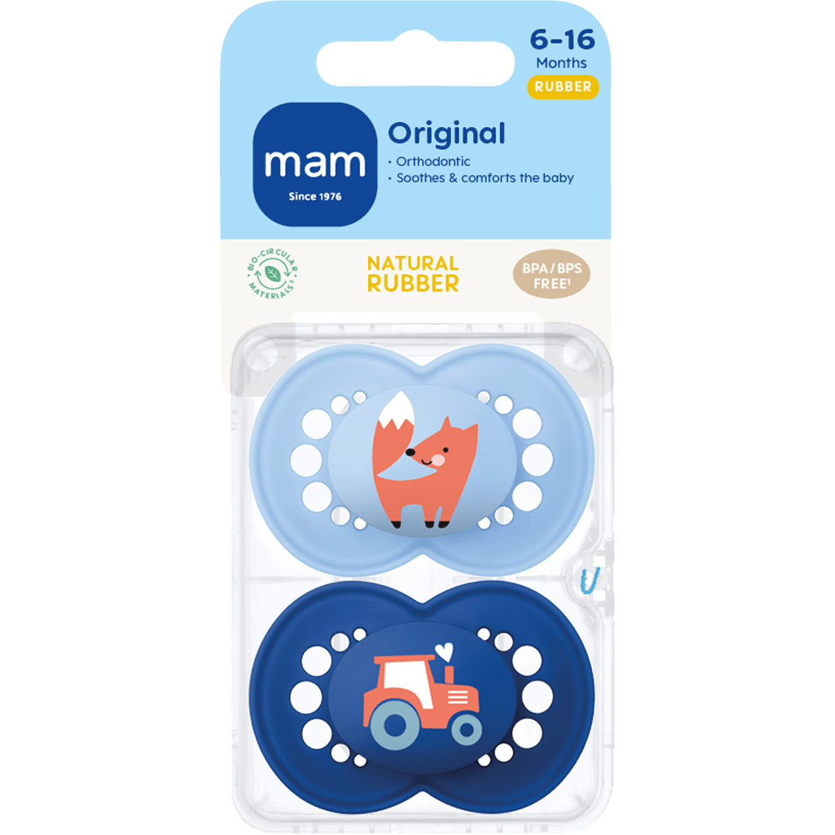 Miixi -  - MAM - Napp Original Natural Rubber 6-16m Blå 2-pack