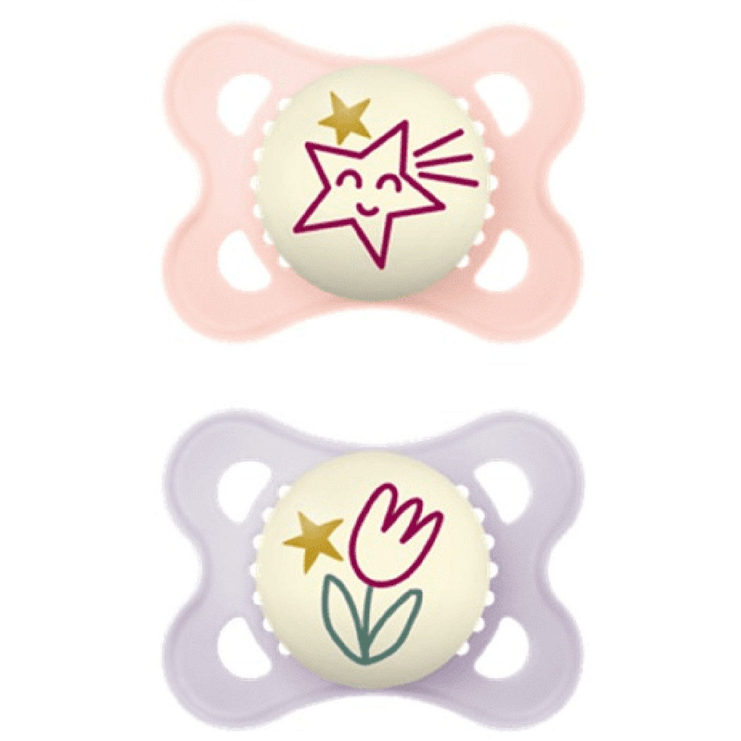 Miixi -  - MAM - Napp Night 0-6m Silicone Rosa/Lila 2-pack